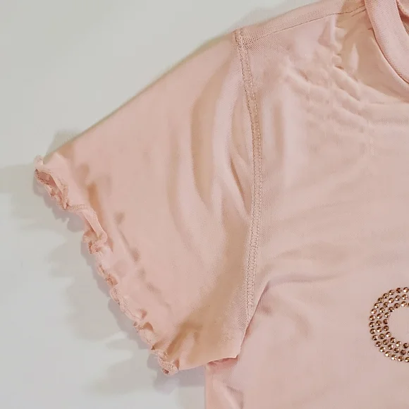 2531 * Guess Mesh Top Rhinestone Logo Sheer Short Sleeve Pink Blush Size S - Picture 5 of 8